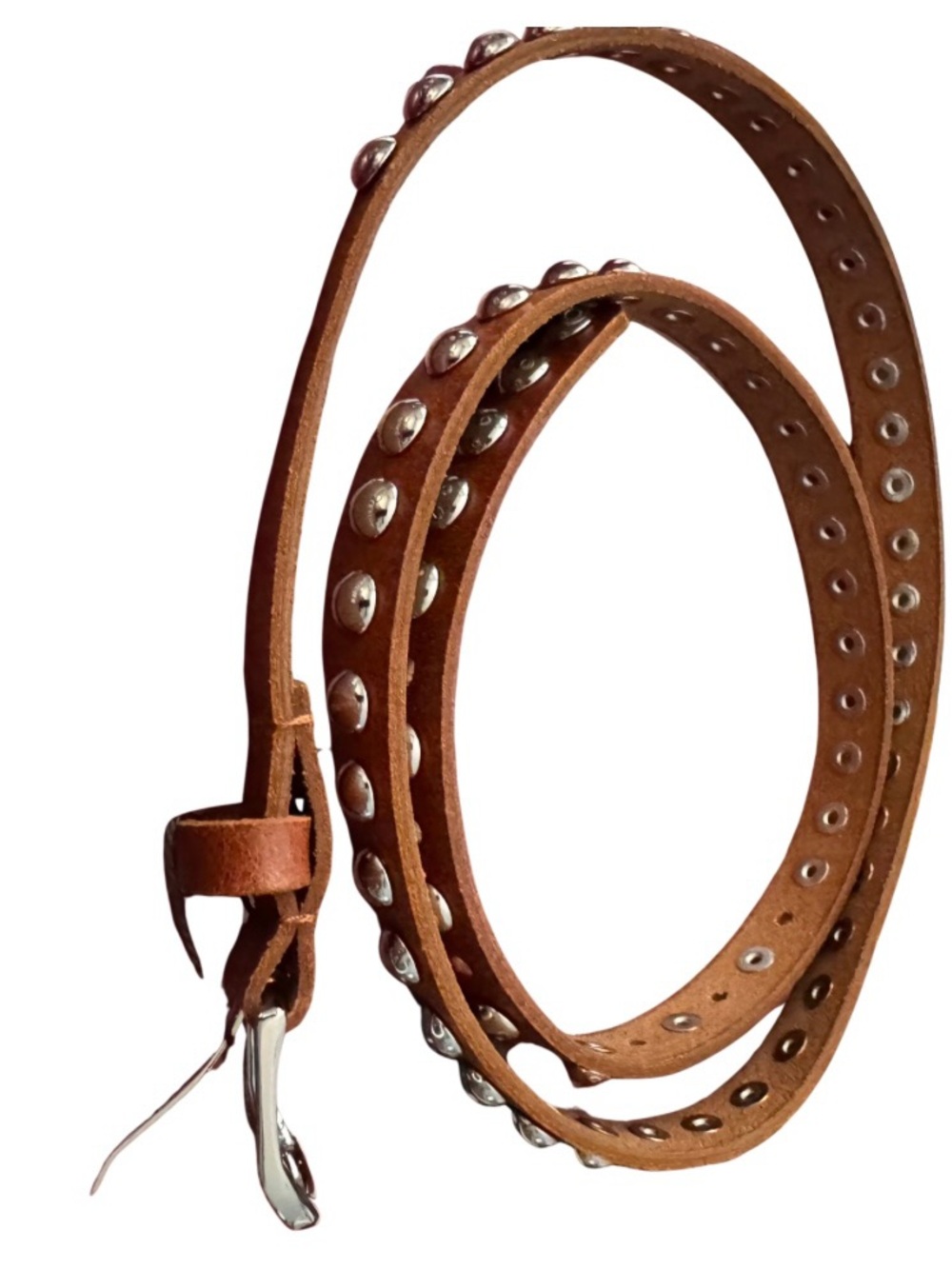 Brown Leather Belt with Silver Accents L